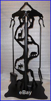 Rustic Wildlife Fireplace Tools Stand with Tools- Black
