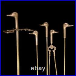 SOLID Brass Antique Duck/SWAN Handle SET of 4 Chimney/Fireplace Tools
