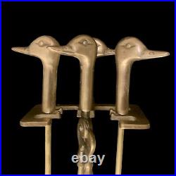 SOLID Brass Antique Duck/SWAN Handle SET of 4 Chimney/Fireplace Tools