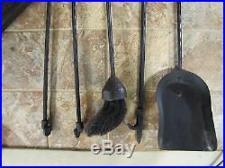SUPERB A&C Hammered Wroght Iron Fireplace Tool Set w3007 (Stickley Era)