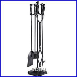 SYNTRIFIC 5 Pieces 32inch Fireplace Tool Set Black Cast Iron Fire Place Tool