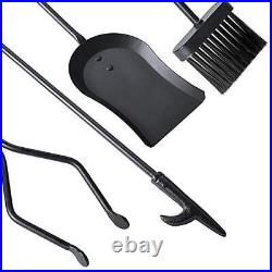 SYNTRIFIC 5 Pieces 32inch Fireplace Tool Set Black Cast Iron Fire Place Tool