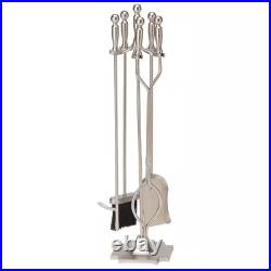 Satin Pewter Finish Steel 5-Piece Fireplace Tool Set WithHeavy Weight Construction