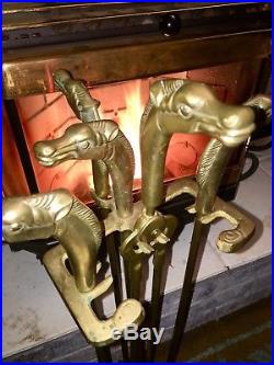 Scarce Vintage 1950s Equestrian Mustang Horse Head Fireplace Tool Set MCM