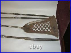Set Antique American or English Wrought Iron Fireplace Tools