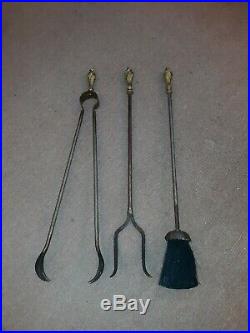 Set Antique French Bronze Fireplace Tools