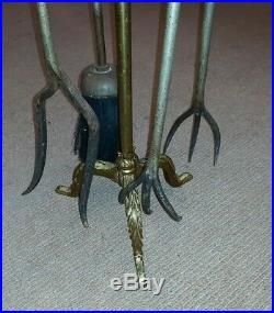 Set Antique French Bronze Fireplace Tools