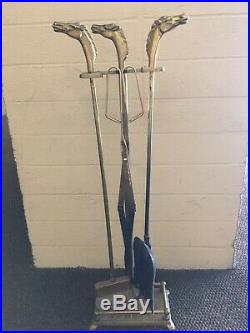 Set Of 1950 Brass Fireplace Tools With Horse Head Motif