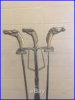 Set Of 1950 Brass Fireplace Tools With Horse Head Motif