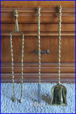 Set Of 3 Antique Brass Fireplace Tools Georgian Style Dutch Beautiful