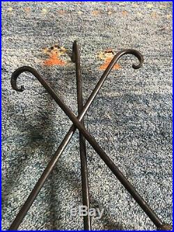 Set Vintage Wrought Iron Fireplace Tools Poke Broom Shovel Hand forge antique