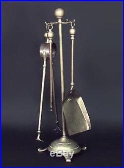 Set of 3 American Country Style Brass Fireplace Tools in Stand