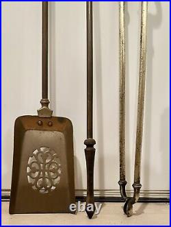 Set of 3 Victorian Brass Fire tools, 19th Century Shovel, Poker & Tongs