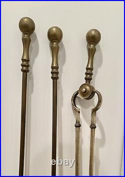 Set of 3 Victorian Brass Fire tools, 19th Century Shovel, Poker & Tongs