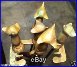 Set of 4 Vtg Copper / Brass Fireplace Tool Complete Set Fox Head Handles + Stand
