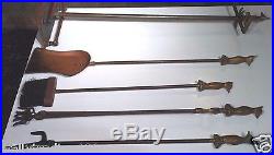 Set of 4 Vtg Copper / Brass Fireplace Tool Complete Set Fox Head Handles + Stand
