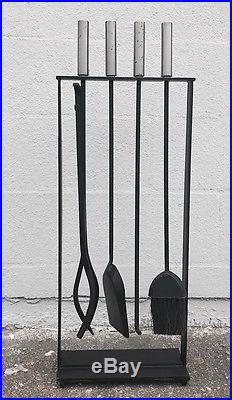 Set of Modernist Fireplace Tools Black & Stainless Steel Handles By Pilgrim
