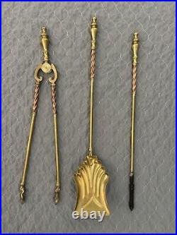 Set of Victorian Brass Copper Fireplace Tools 19th Century Shovel Poker Tongs