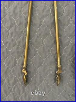 Set of Victorian Brass Copper Fireplace Tools 19th Century Shovel Poker Tongs