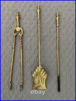 Set of Victorian Brass Copper Fireplace Tools 19th Century Shovel Poker Tongs