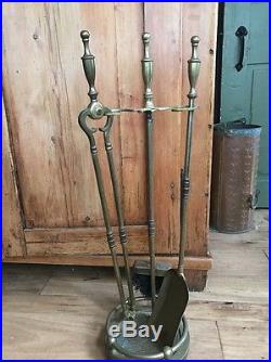 Set of Vintage Fireplace Tools with stand made of brass