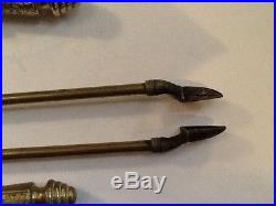 Set of antique cast brass fireplace tools