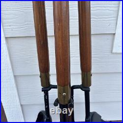 Seymour Long Handle 4 Piece FirePlace Complete Tool Set Metal Brass Wood Vintage