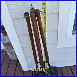 Seymour Long Handle 4 Piece FirePlace Complete Tool Set Metal Brass Wood Vintage