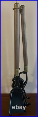 Seymour Mid Century Modern Long Handle 4 Piece Fireplace Tools Metal Brass Wood