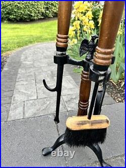 Seymour Style Fireplace Tool Set Iron Wood Heavy Long Handle Shovel Rake 34