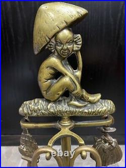 Small Vintage Fireplace Tool Set Brass Pixie Figure Under Mushroom England Stand
