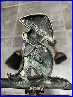 Small Vintage Fireplace Tool Set Brass Pixie Figure Under Mushroom England Stand