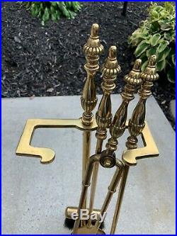 Solid Brass Fireplace 4 Piece Footed Tool Set With Lady