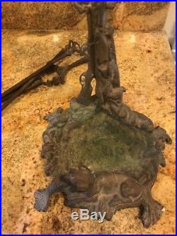 Solid Brass Fireplace Tool Set Hunting Scene Rifle & Dog Baroque