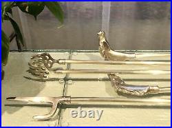 Solid Brass Fireplace tool set-5 pcs Vintage Equestrian Horse Head Hearth decor