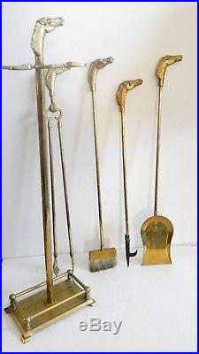 Solid brass fireplace tool set with horse head handles FREE SHIPPING