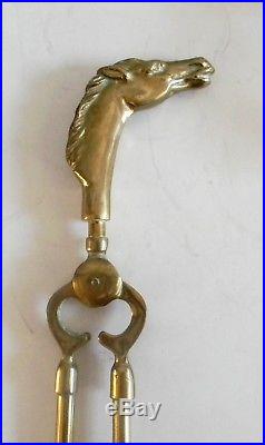 Solid brass fireplace tool set with horse head handles FREE SHIPPING