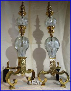 St Clair Joe Zimmerman Paperweight Glass & Brass Andirons & Fireplace Tool Set