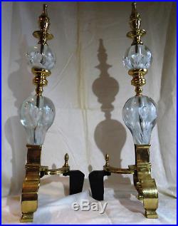 St Clair Joe Zimmerman Paperweight Glass & Brass Andirons & Fireplace Tool Set