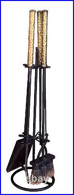 Studio Brass Metal Wrought Iron Brutalist Sculptural Fireplace Tool Set Mcm Vtg