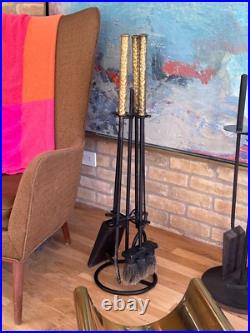 Studio Brass Metal Wrought Iron Brutalist Sculptural Fireplace Tool Set Mcm Vtg
