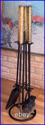Studio Brass Metal Wrought Iron Brutalist Sculptural Fireplace Tool Set Mcm Vtg