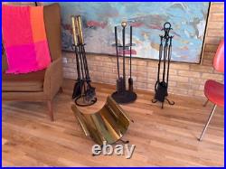 Studio Brass Metal Wrought Iron Brutalist Sculptural Fireplace Tool Set Mcm Vtg