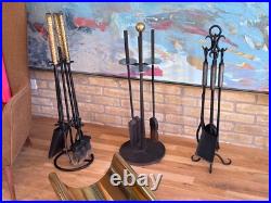 Studio Brass Metal Wrought Iron Brutalist Sculptural Fireplace Tool Set Mcm Vtg
