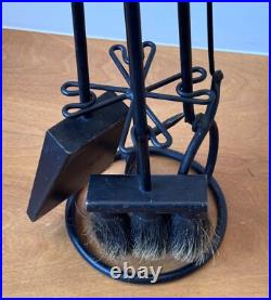 Studio Brass Metal Wrought Iron Brutalist Sculptural Fireplace Tool Set Mcm Vtg