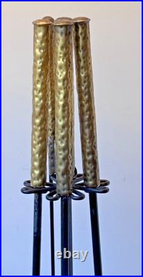 Studio Brass Metal Wrought Iron Brutalist Sculptural Fireplace Tool Set Mcm Vtg