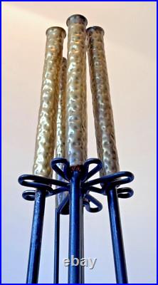 Studio Brass Metal Wrought Iron Brutalist Sculptural Fireplace Tool Set Mcm Vtg