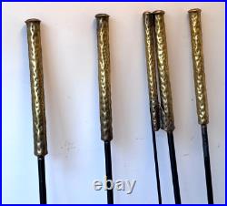Studio Brass Metal Wrought Iron Brutalist Sculptural Fireplace Tool Set Mcm Vtg