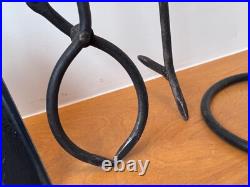 Studio Brass Metal Wrought Iron Brutalist Sculptural Fireplace Tool Set Mcm Vtg