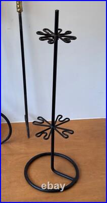 Studio Brass Metal Wrought Iron Brutalist Sculptural Fireplace Tool Set Mcm Vtg